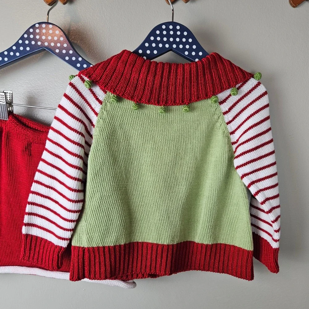 Zackali 4 Kids Sweater Skirt Cardigan Set Holiday Sz 3/4‎ Red Lime Green Flower